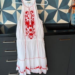 Joie White Top with Red Embroidery